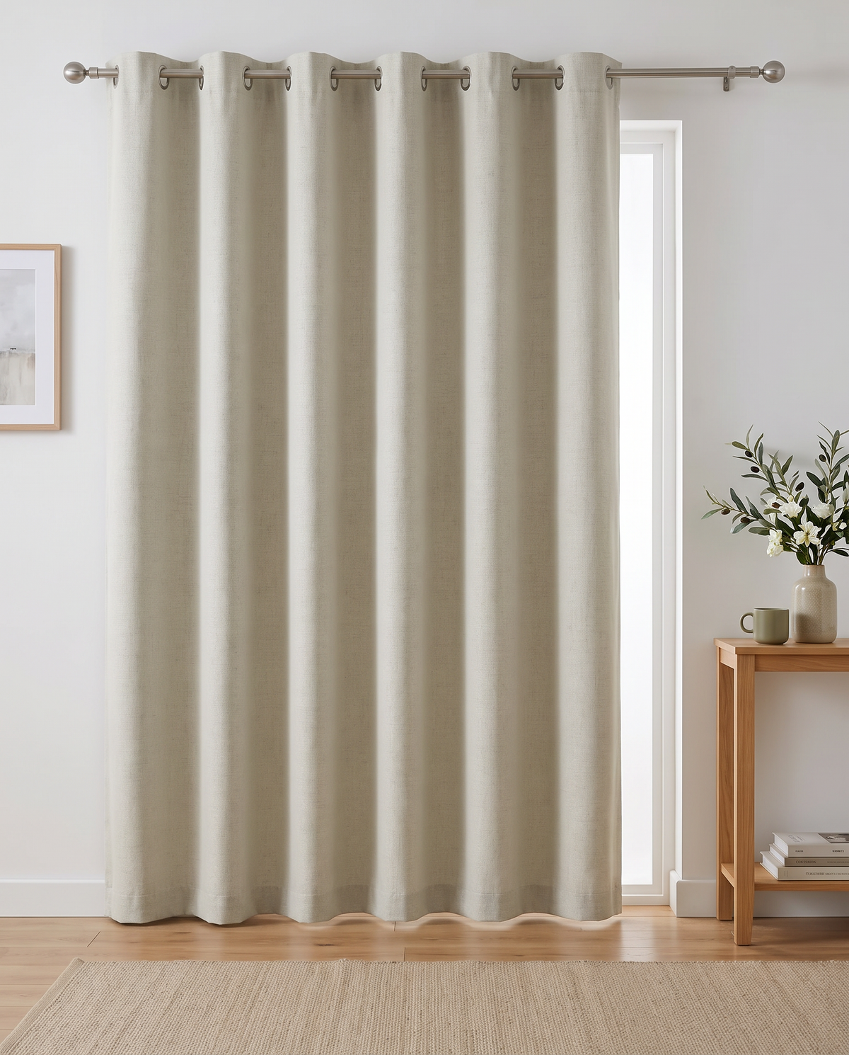 Light Beige grommet curtain single room view, styling visualization