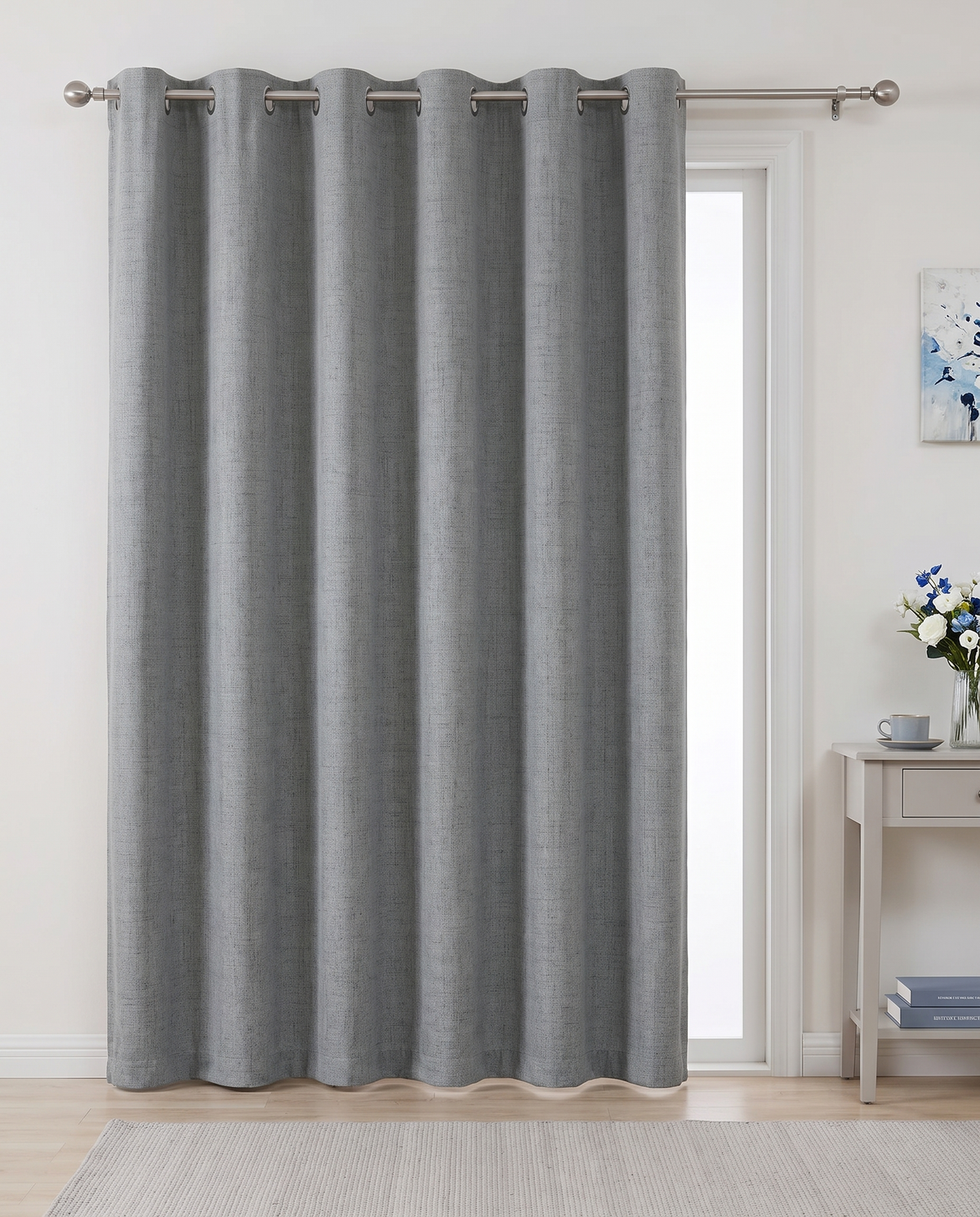 Light Grey grommet curtain single room view, styling visualization