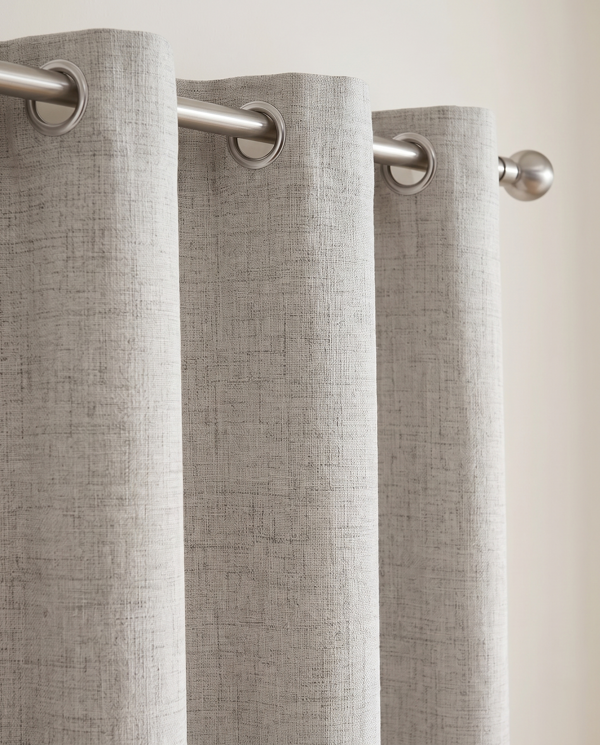 Greyish White woven grommet curtain detail styling visualization