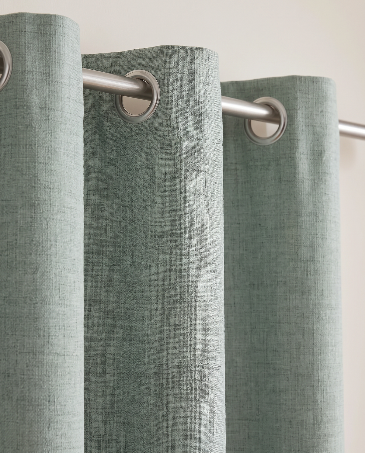 Sage Green woven grommet curtain detail styling visualization