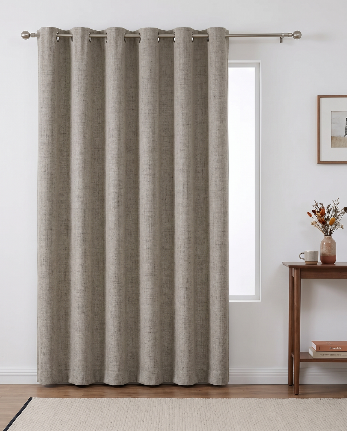 Linen grommet curtain single room view, styling visualization