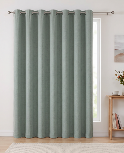 Sage Green grommet curtain single room view, styling visualization
