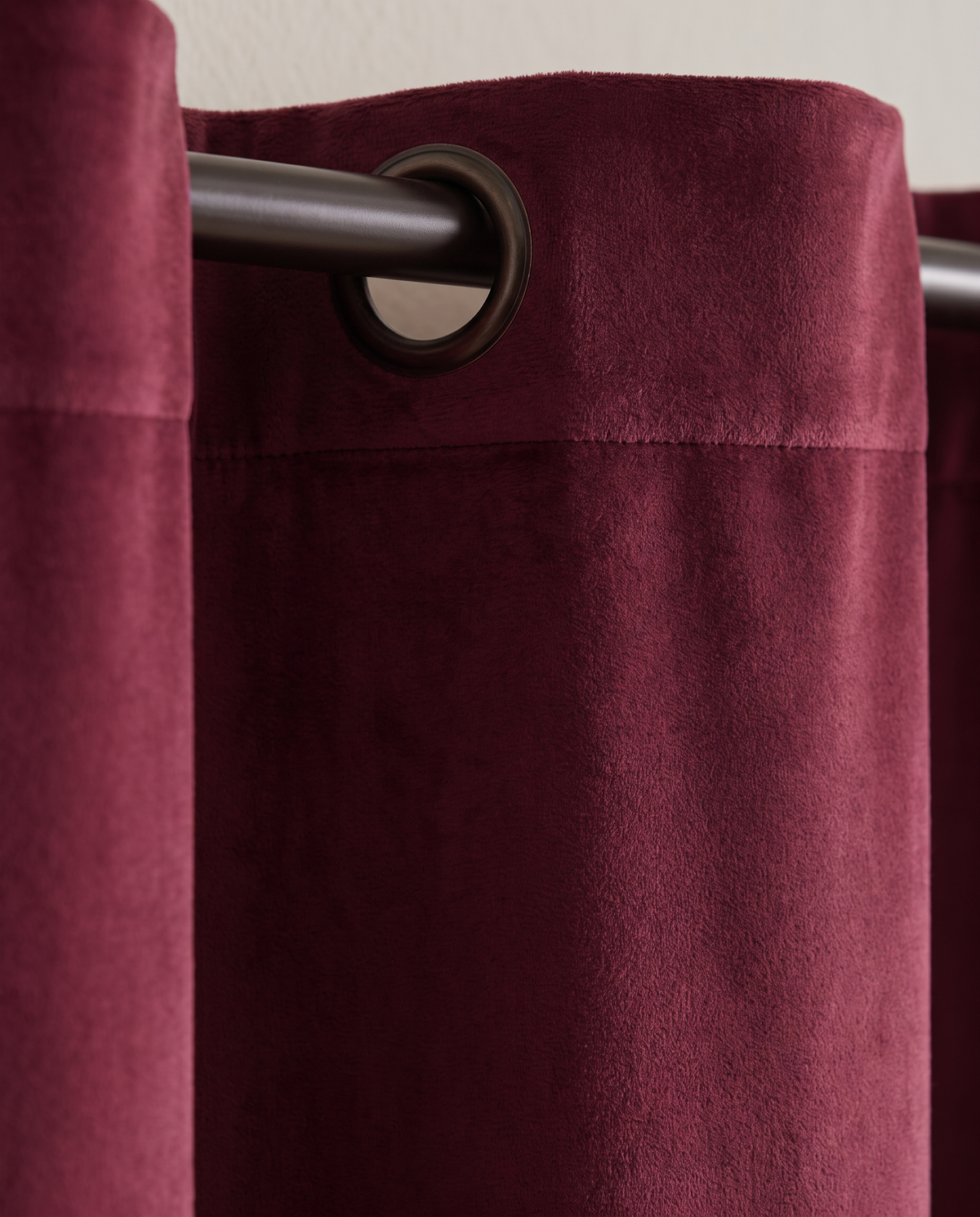 Burgundy Color velvet curtain fabric detail, styling visualization