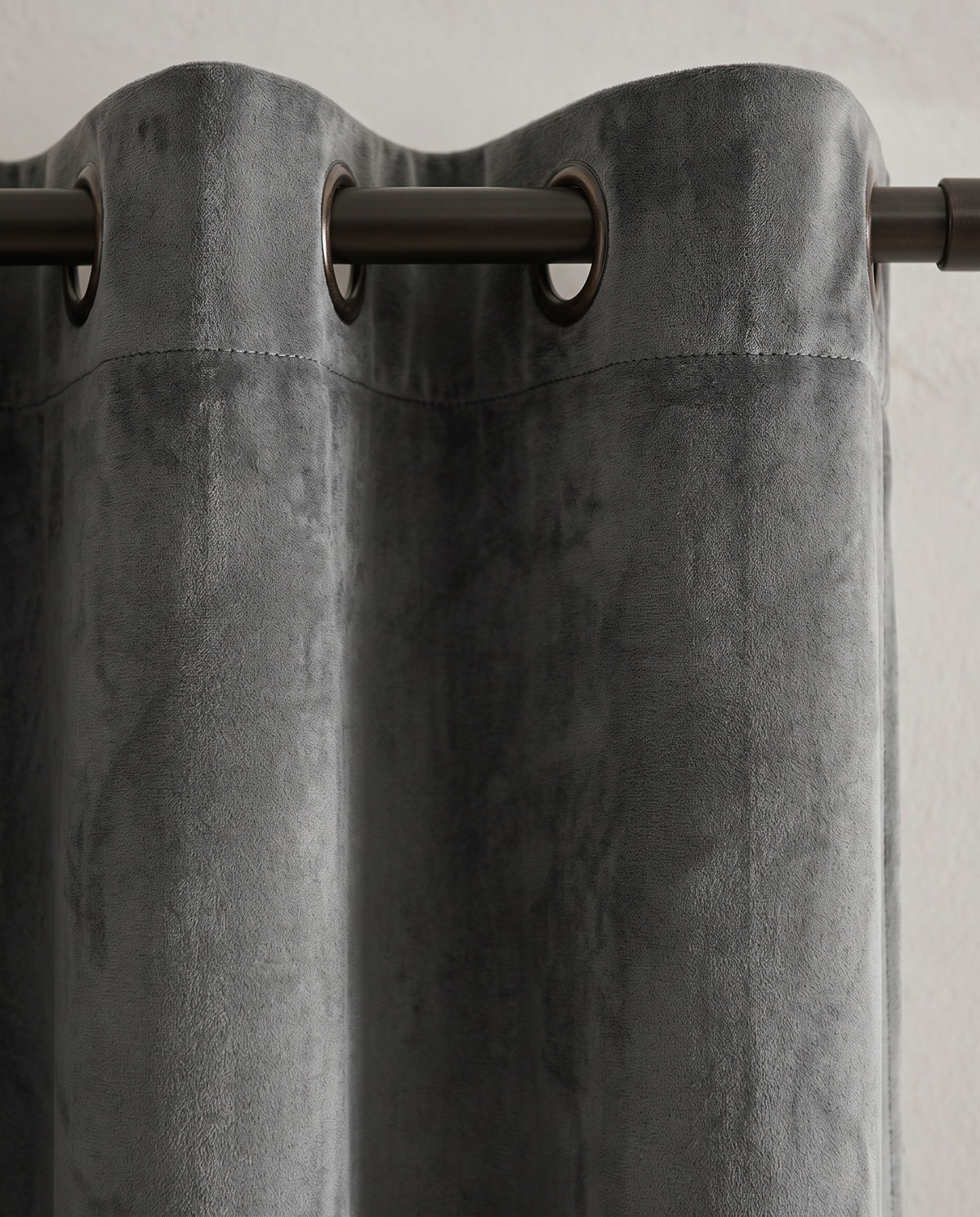 Dark Gray velvet curtain fabric detail, styling visualization