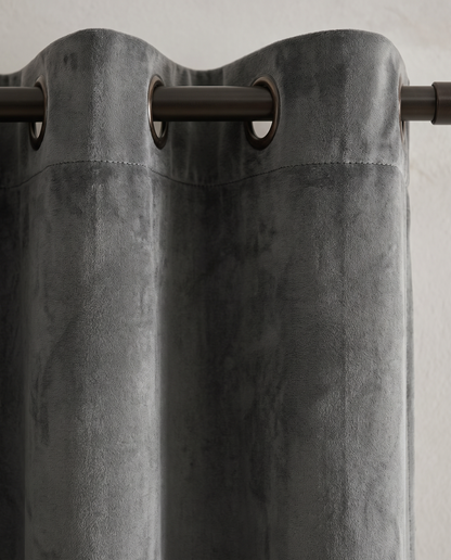 Dark Gray velvet curtain fabric detail, styling visualization
