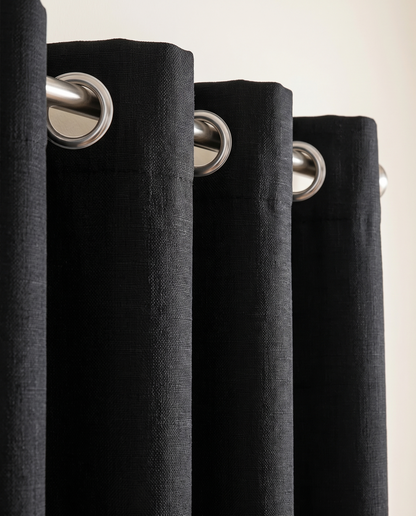 Black woven grommet curtain detail styling visualization