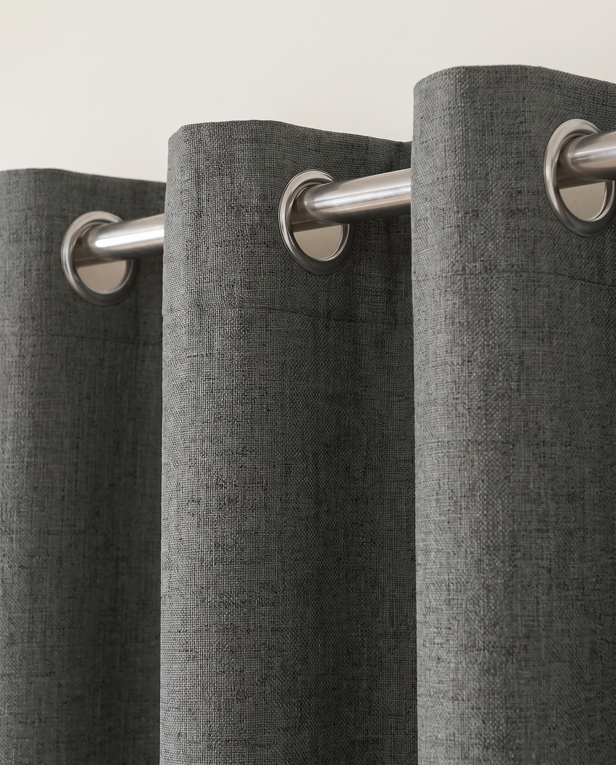 Dark Grey woven grommet curtain detail styling visualization