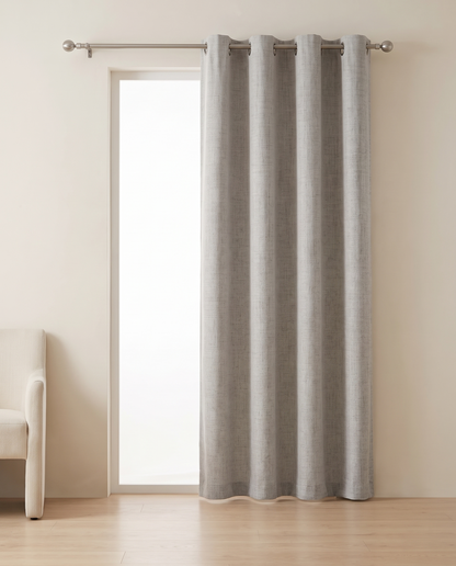 Greyish White grommet curtains, single-panel room styling visualization