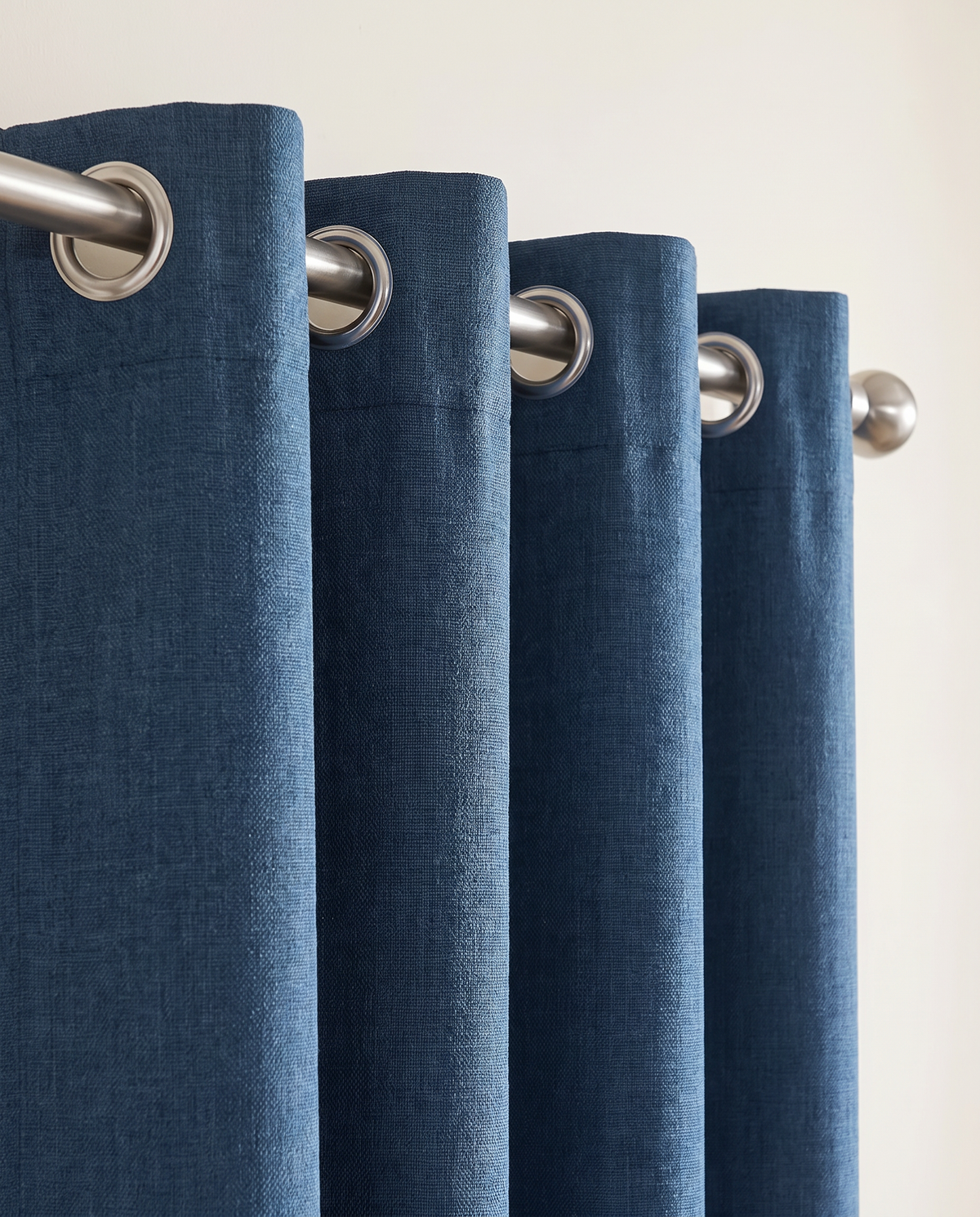 Denim Blue woven grommet curtain detail styling visualization