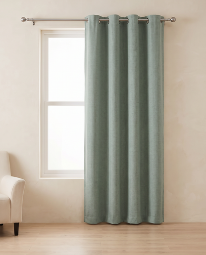 Sage Green grommet curtains, single-panel room styling visualization