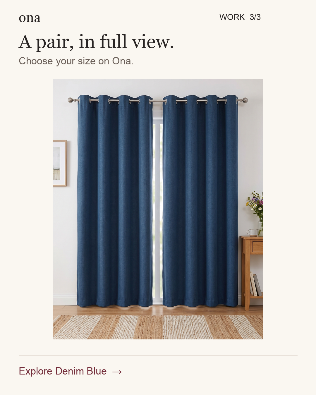 Work & study, view 3 of 3. A pair, in full view. Choose your size on Ona. Explore Denim Blue. Styling visualization.