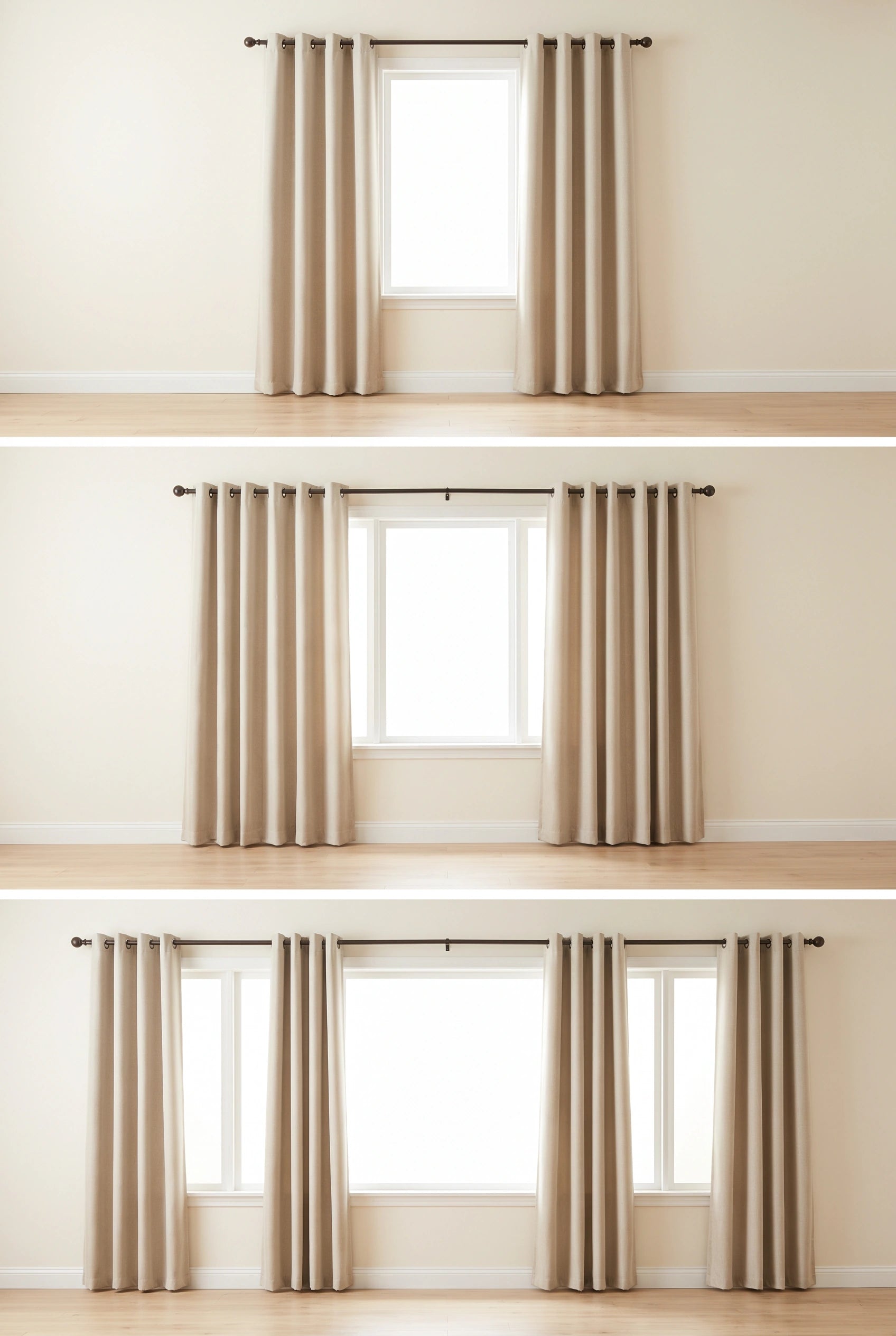 A standard window with 2 panels · 1 pair of curtains
